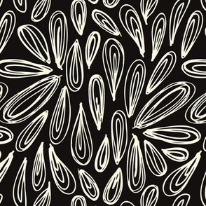 M | Abstract Monochrome Spring Floral of Falling Cherry Blossom Petals in Creamy White on Black