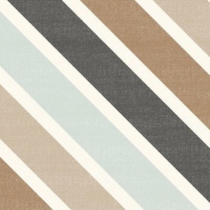 Diagonal Stripes // Pastel Blue, Tan, & Charcoal // Linen Look // 
