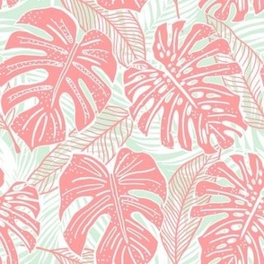 Monstera Tropical Foliage Pink