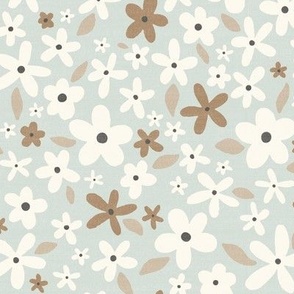 Ditsy Floral // Light Baby Blue & Tan // Linen Look // 