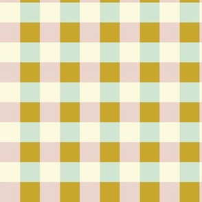 geometric Gingham regular · ocher, ochre yellow, mint, antique pink, ivory