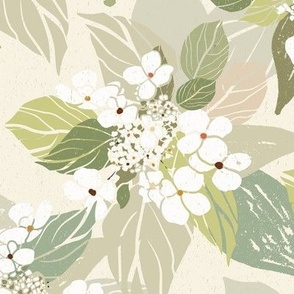 Hydrangea Floral - Cream, Khaki, Green, Tan, Gray - MEDIUM SCALE