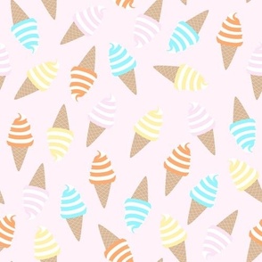 Soft Serve Rainbow Swirl Ice Cream Cones in Bright Pastels and Pink for Summer
