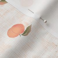 Medium  scale | scattered orange peaches (peach fuzz Pantone’s 2024) with olive green leaves
