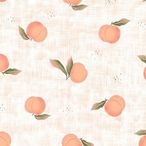 Medium  scale | scattered orange peaches (peach fuzz Pantone’s 2024) with olive green leaves