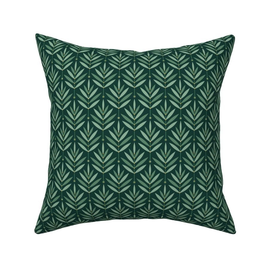 Retro Leaves Gold Emerald // small scale 0038 H // Art Deco and Art Nouveau Inspired Symmetrical Aesthetic Surface Pattern from the '70s and '80s leaf dot dots accent contrast  ombre gold emerald green