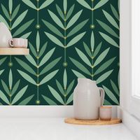 Retro Leaves Gold Emerald // big scale 0038 H // Art Deco and Art Nouveau Inspired Symmetrical Aesthetic Surface Pattern from the '70s and '80s leaf dot dots accent contrast  ombre gold emerald green
