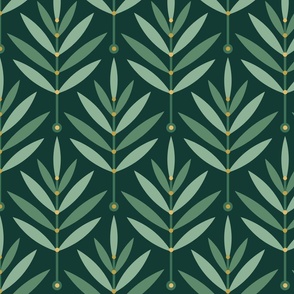Retro Leaves Gold Emerald // big scale 0038 H // Art Deco and Art Nouveau Inspired Symmetrical Aesthetic Surface Pattern from the '70s and '80s leaf dot dots accent contrast  ombre gold emerald green