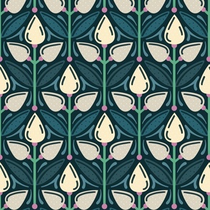 Art Nouveau Leaves  // normal scale 0064 A // Art Deco and Retro Vintage  Inspired Symmetrical Aesthetic Surface Pattern from the '70s and '80s leaf dot dots accent contrast  beige turquoise pink sea maritime