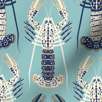 Coastal Chic Lucky Lobster - Aqua/Opal Green/Navy Blue/Cream - 15 inch