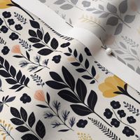 Cottagecore Wallpaper Black and White Woodland Floral Wildflower Gold and Peach Winter Botanical Print