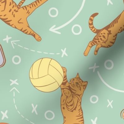 Kitty Court Sports Turquoise Medium - Pets, Cats, Basketball, Volleyball, Pickleball, Kids, Children’s, Baby,  Fun, Cute, Clothing, Bedding, Bags, Wallpaper, Home Decor, Playroom, Recreation, Active, Pink, Yellow, Orange, Brown