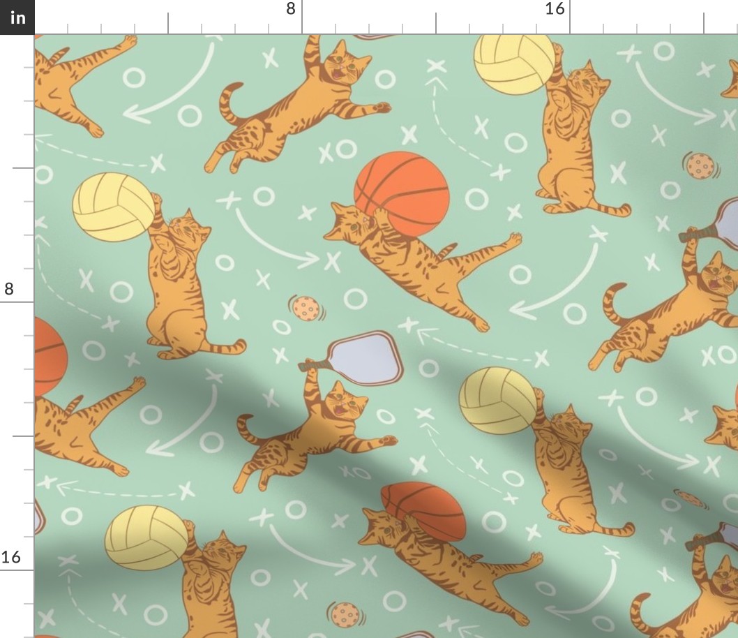 Kitty Court Sports Turquoise Medium - Pets, Cats, Basketball, Volleyball, Pickleball, Kids, Children’s, Baby,  Fun, Cute, Clothing, Bedding, Bags, Wallpaper, Home Decor, Playroom, Recreation, Active, Pink, Yellow, Orange, Brown