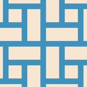 Breeze Blocks Mondrian Squares and Rectangle - Beige and Blue Geometric Square