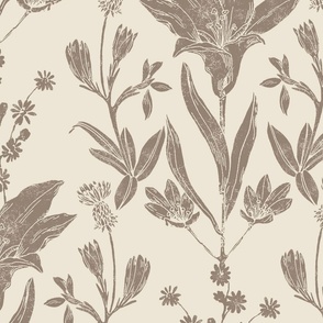 Prairie Lily Block Print Inspired in Morel on Cream // Large Scale