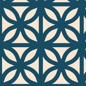 Breeze Blocks Pointy Oval X Star Flower - Beige and Blue Geometric Square