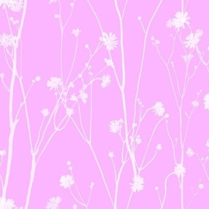 barely there  floral motifs and leaves white on bright pink (medium scale) 