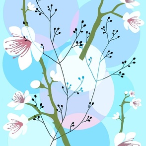 Always Spring! jumbo floral botanicals sakura blossom and bubbles on sky-blue