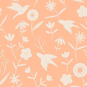 Doves and Wildflowers in peach fuzz