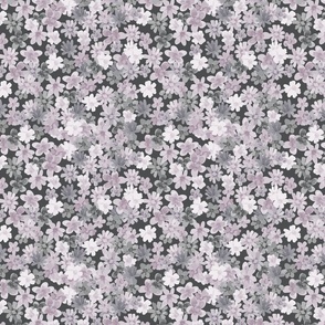 Ditsy Flowers in Cracked pepper Gray,  Light Purple, White  on Smoky Cracked Pepper Gray Small