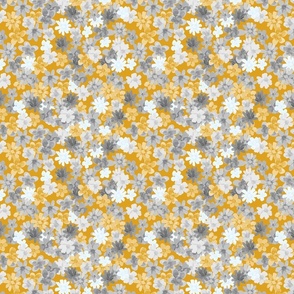 Ditsy Flowers in Cracked pepper Gray, Light Yellow, White on Mustard yellow Small