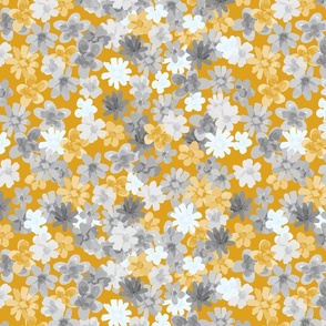 Ditsy Flowers in Cracked pepper Gray, Light Yellow,  White on Mustard yellow Large
