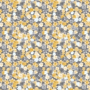 Ditsy Flowers in Cracked pepper Gray, Light Yellow, White on Soft Cracked pepper Small