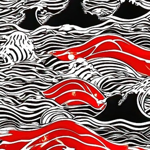 japanese black white and red waves