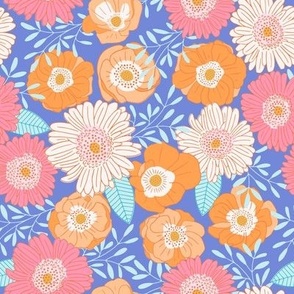 Bright Spring Blooms Floral on baltic blue