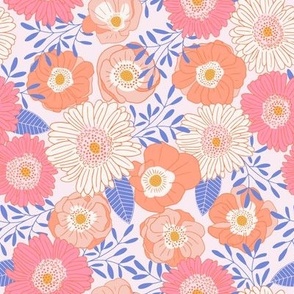 Bright Spring Blooms Floral in bright orange, blue, and pink