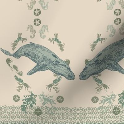 whale and sea damask background