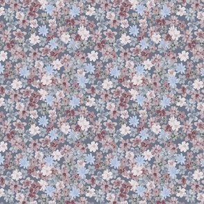 Ditsy Flowers Cracked Pepper Gray, Pink, Blue, White on Blue Gray Small