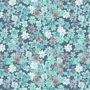 Ditsy Flowers in Cracked pepper Gray, Sea Blue on Night Blue Large