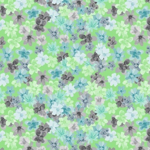 Ditsy Flowers in Cracked pepper Gray, Sea Blue on Pistachio green Large