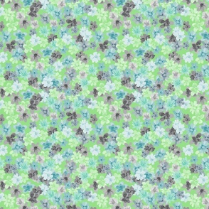 Ditsy Flowers in Cracked pepper Gray, Sea Blue on Pistachio green Small