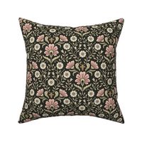 Welcoming vintage garden - arts and crafts style floral in elegant warm blush pink, cream and sand on charcoal - small