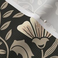 Welcoming vintage garden - arts and crafts style floral in warm neutrals, cream, beige, honey peach on charcoal - large