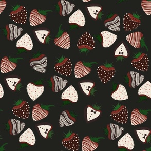Chocolate Covered Strawberries Valentine's Day tossed pattern  (Large Scale) Black