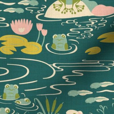 Frogs' life in a lily pond LARGE SCALE for wallpaper