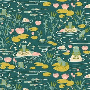 Frogs' life in a lily pond LARGE SCALE for wallpaper
