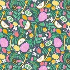 SMALL: Tropical Fruit Salad: Green, pink on dark palette