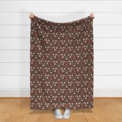 Welcoming vintage garden - arts and crafts style floral in rust, blush pink, cream, and olive green on burgundy, maroon - medium