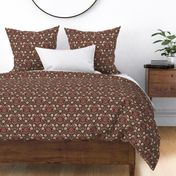 Welcoming vintage garden - arts and crafts style floral in rust, blush pink, cream, and olive green on burgundy, maroon - small