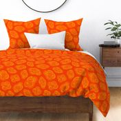 FLOATING LILIES Tossed Abstract Floral in Orange on Coral Red - LARGE Scale - UnBlink Studio by Jackie Tahara