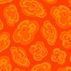 FLOATING LILIES Tossed Abstract Floral in Orange on Coral Red - LARGE Scale - UnBlink Studio by Jackie Tahara