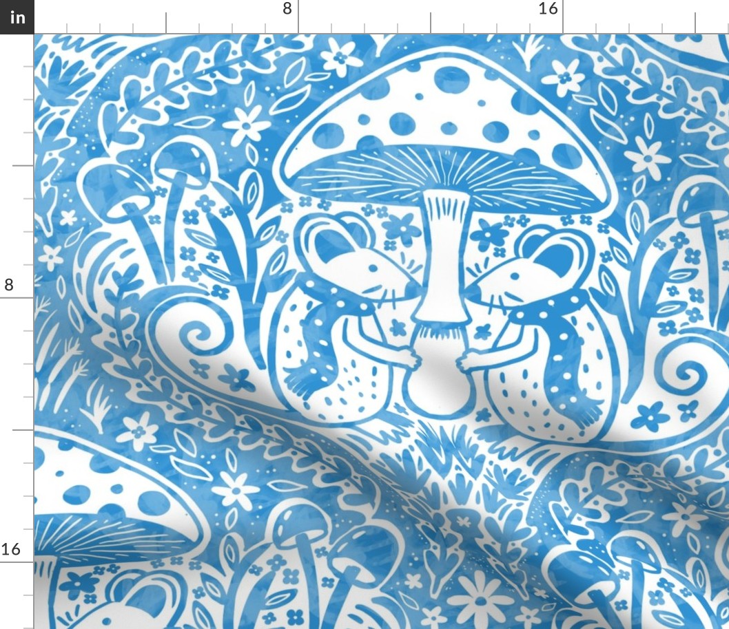 mushrooms and mice blue wallpaper scale