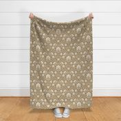 Welcoming vintage garden - arts and crafts style floral in warm neutral monochrome cream, beige on golden tan - large