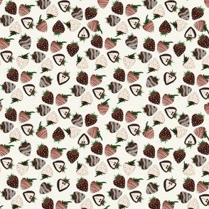 Chocolate Covered Strawberries Valentine's Day tossed pattern  (Small Scale) White