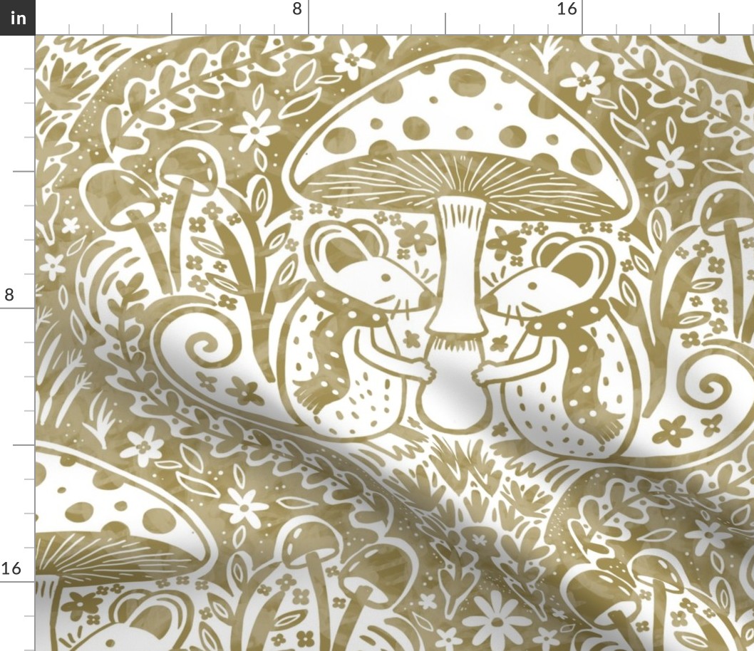 mushrooms and mice olive wallpaper scale