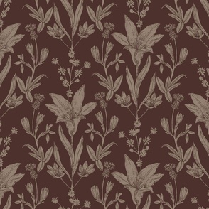 Prairie Lily Block Print Inspired in Morel & Molasses Brown // Medium Scale 